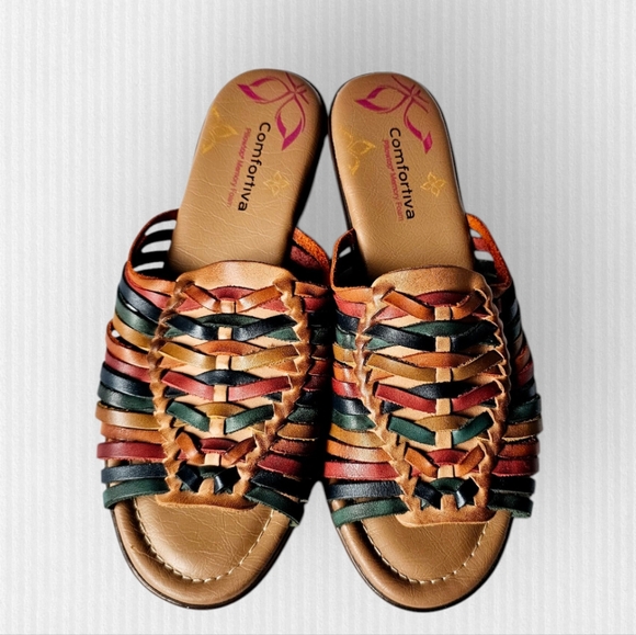 Comfortiva Shoes - Comfortiva Felida Leather Sandals 9W Multicolor Pillowtop Foam Comfort Shoes